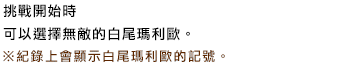 挑戰開始時可以選擇無敵的白尾瑪利歐。※紀錄上會顯示白尾瑪利歐的記號。