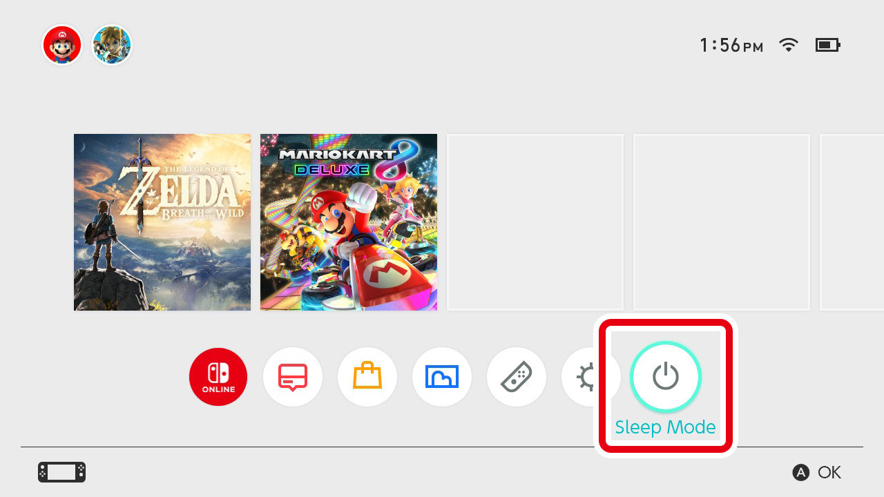 Selecting Sleep Mode from the HOME Menu