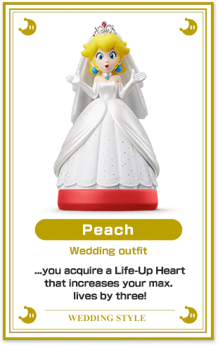 Peach【Wedding outfit】...you acquire a Life-Up Heart that increases your max. lives by three!